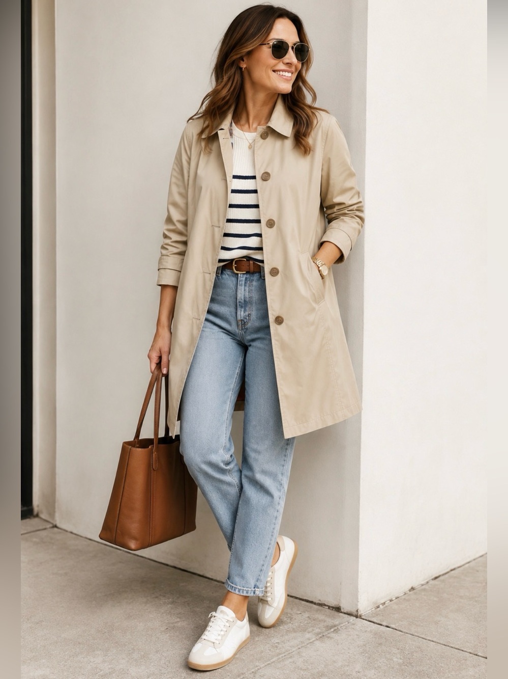 Lands' End Women's Beige Trench Coat